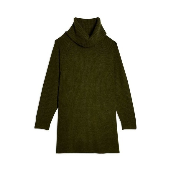TOPSHOP Turtleneck Sweater Dress in Olive 12 - Picture 3 of 5